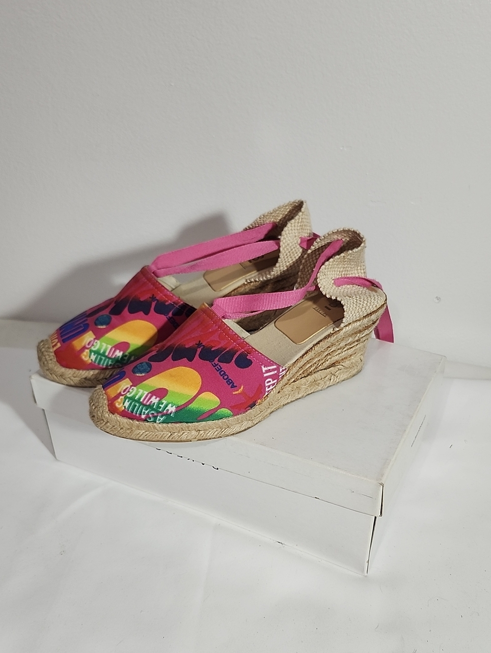 Bakers Pink Multicolor Espadrille Wedge Sandals